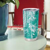 Teal Hawaii Tapa Pattern Tumbler Cup With Heliconia Vintage Style