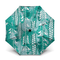 Teal Hawaii Tapa Pattern Umbrella With Heliconia Vintage Style