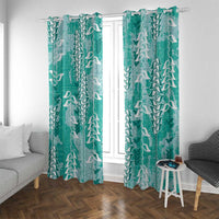 Teal Hawaii Tapa Pattern Window Curtain With Heliconia Vintage Style