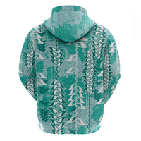 Teal Hawaii Tapa Pattern Zip Hoodie With Heliconia Vintage Style