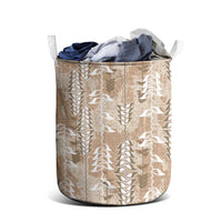 Beige Hawaii Tapa Pattern Laundry Basket With Heliconia Vintage Style