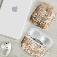 Beige Hawaii Tapa Pattern AirPods Case With Heliconia Vintage Style