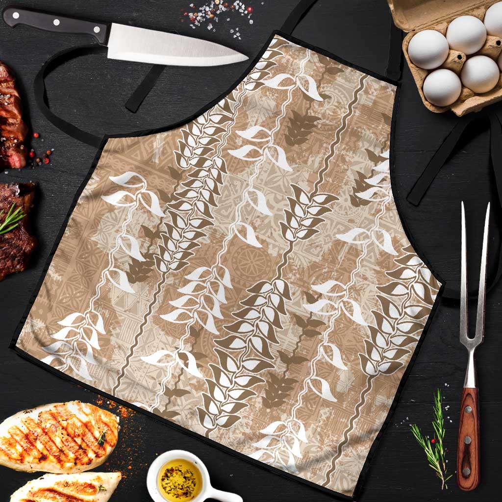 Beige Hawaii Tapa Pattern Apron With Heliconia Vintage Style