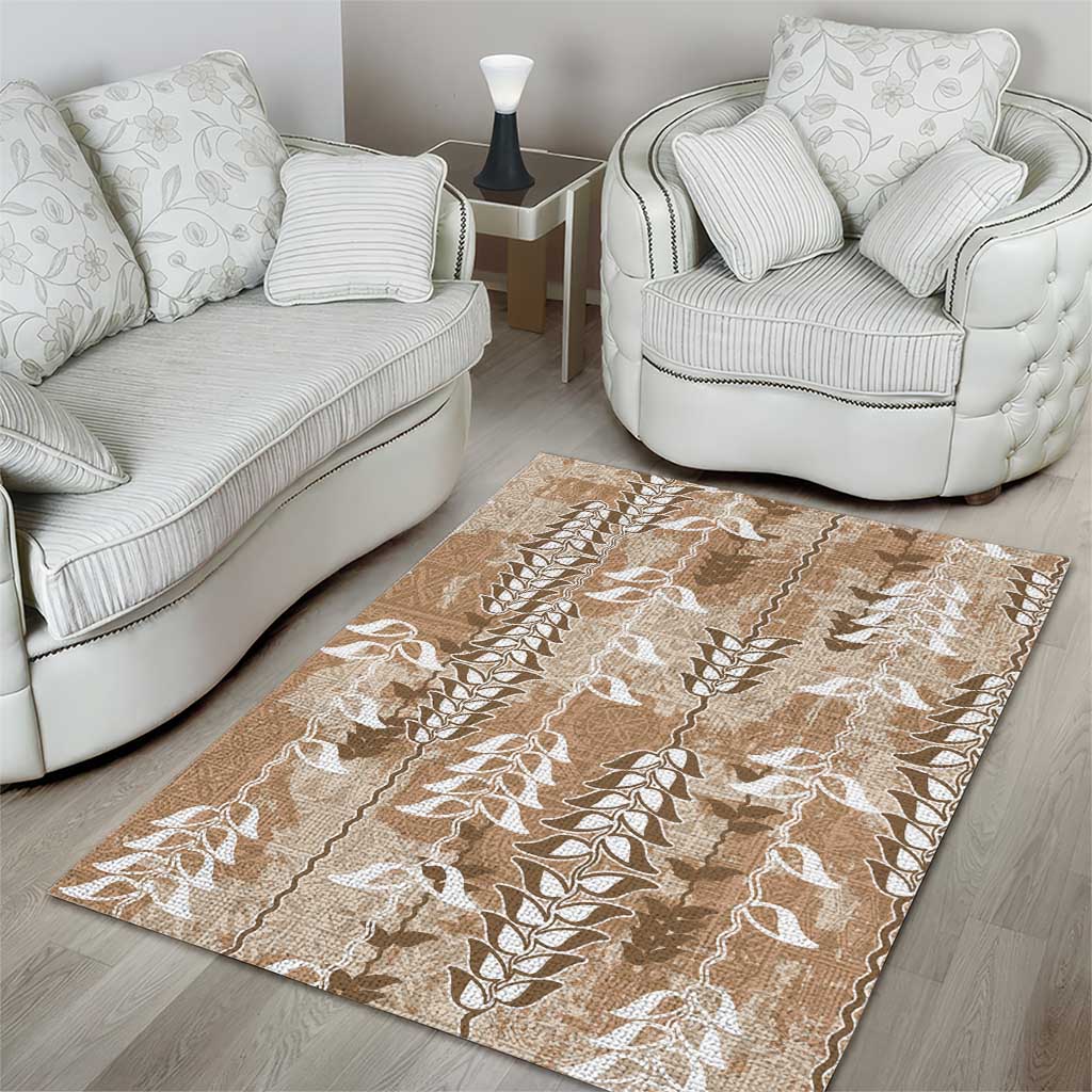 Beige Hawaii Tapa Pattern Area Rug With Heliconia Vintage Style