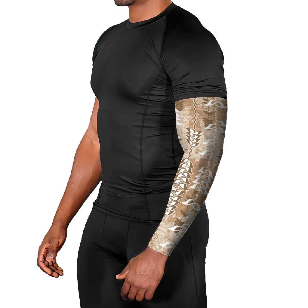 Beige Hawaii Tapa Pattern Arm Sleeves With Heliconia Vintage Style