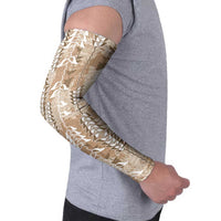 Beige Hawaii Tapa Pattern Arm Sleeves With Heliconia Vintage Style