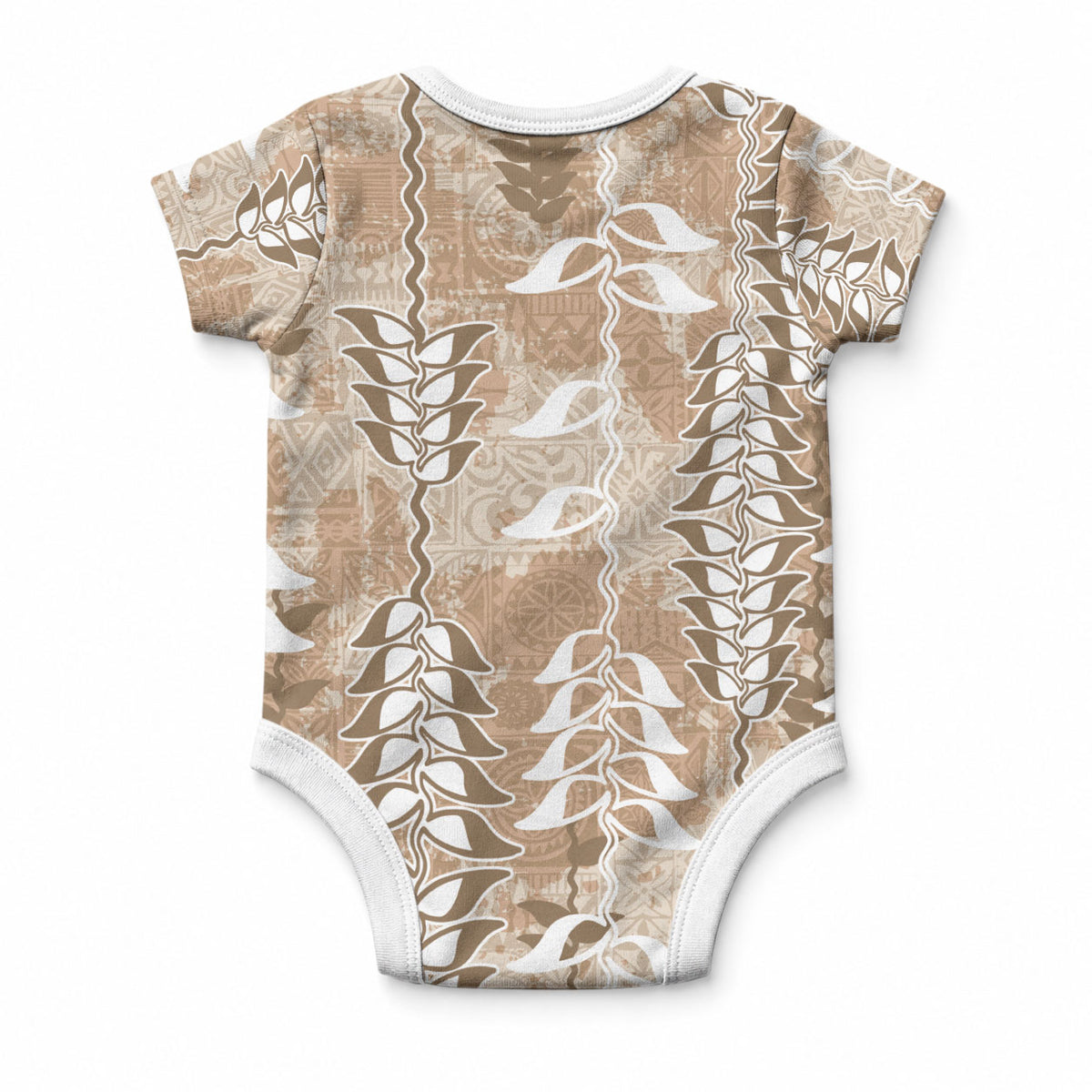 Beige Hawaii Tapa Pattern Baby Onesie With Heliconia Vintage Style LT05 - Polynesian Pride