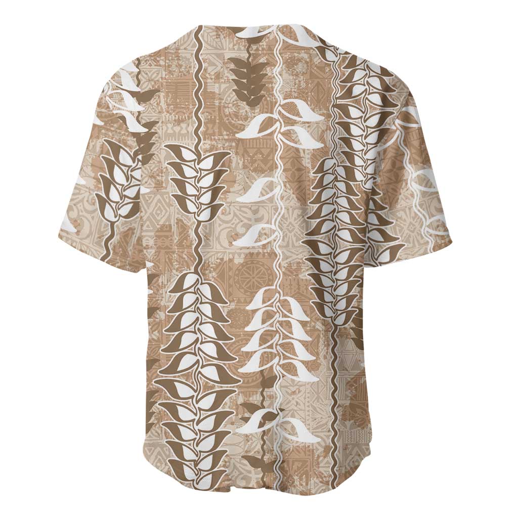 Beige Hawaii Tapa Pattern Baseball Jersey With Heliconia Vintage Style