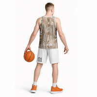 Beige Hawaii Tapa Pattern Basketball Jersey With Heliconia Vintage Style
