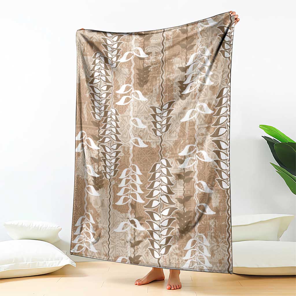 Beige Hawaii Tapa Pattern Blanket With Heliconia Vintage Style