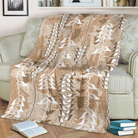 Beige Hawaii Tapa Pattern Blanket With Heliconia Vintage Style