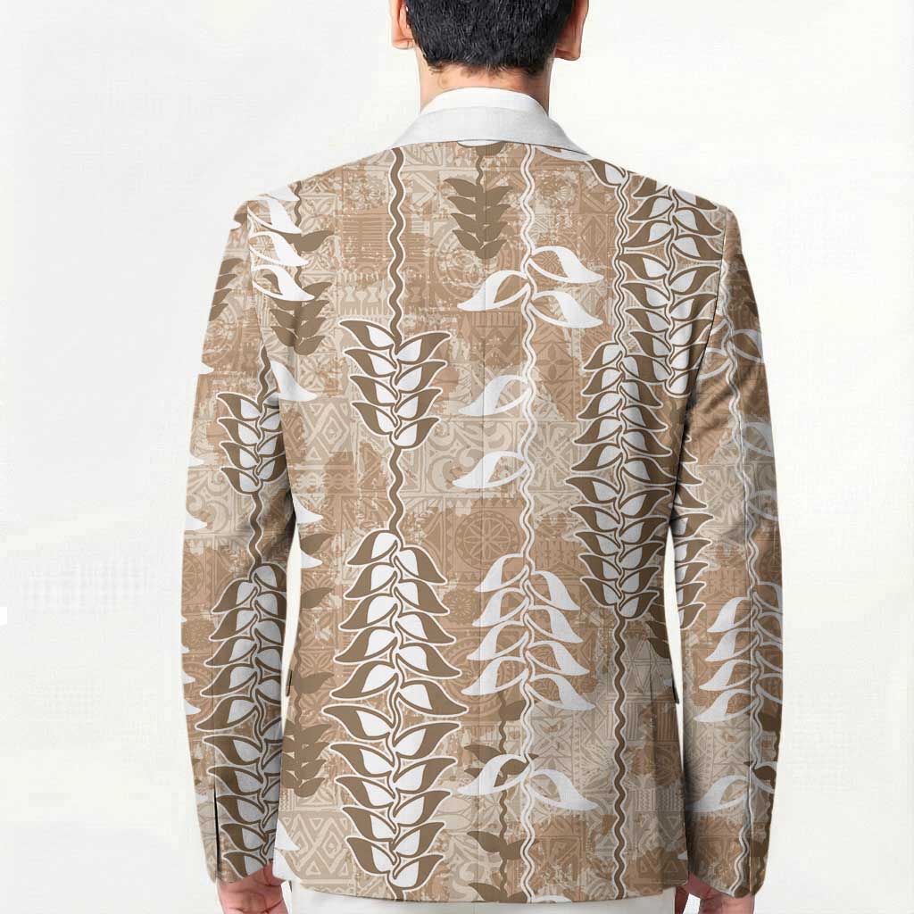 Beige Hawaii Tapa Pattern Blazer With Heliconia Vintage Style