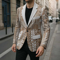 Beige Hawaii Tapa Pattern Blazer With Heliconia Vintage Style
