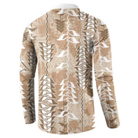 Beige Hawaii Tapa Pattern Button Sweatshirt With Heliconia Vintage Style
