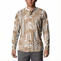 Beige Hawaii Tapa Pattern Button Sweatshirt With Heliconia Vintage Style