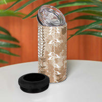 Beige Hawaii Tapa Pattern 4 in 1 Can Cooler Tumbler With Heliconia Vintage Style