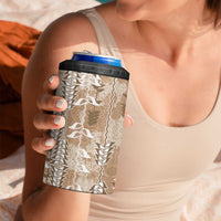 Beige Hawaii Tapa Pattern 4 in 1 Can Cooler Tumbler With Heliconia Vintage Style
