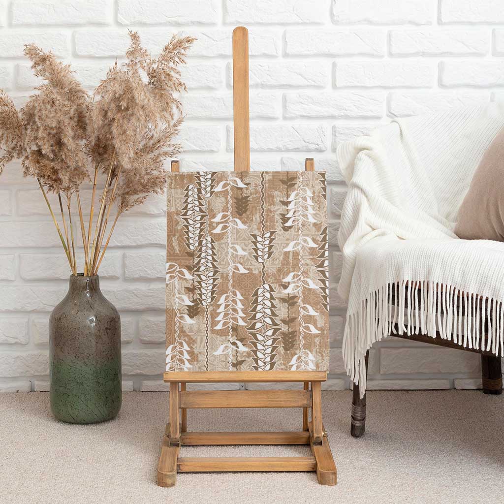 Beige Hawaii Tapa Pattern Canvas Wall Art With Heliconia Vintage Style