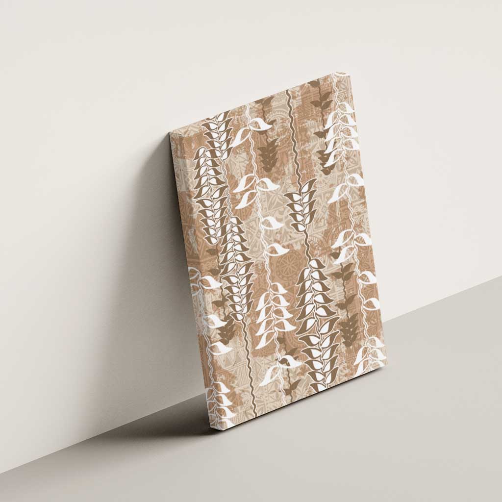 Beige Hawaii Tapa Pattern Canvas Wall Art With Heliconia Vintage Style