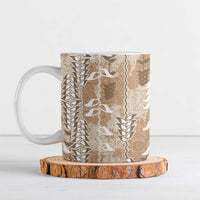 Beige Hawaii Tapa Pattern Ceramic Mug With Heliconia Vintage Style