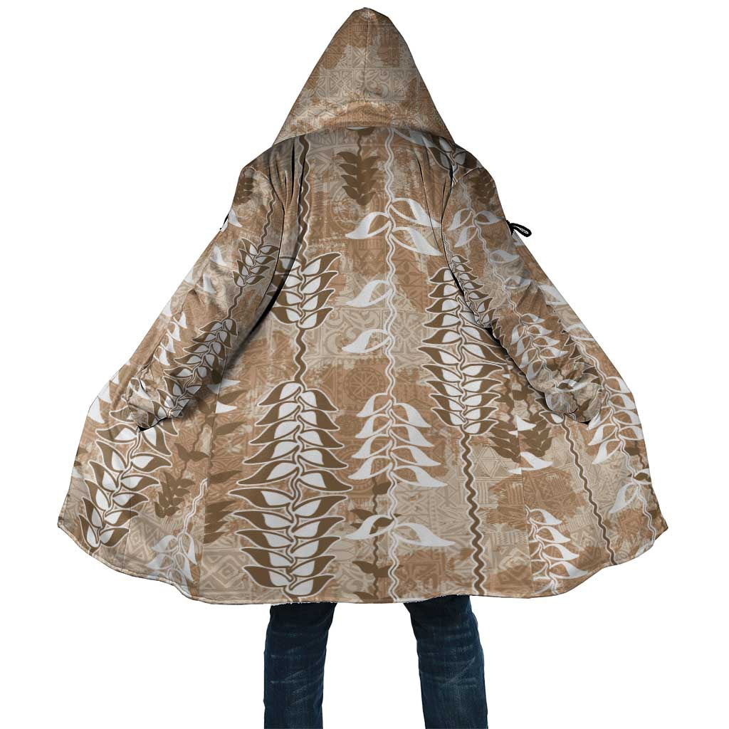Beige Hawaii Tapa Pattern Cloak With Heliconia Vintage Style