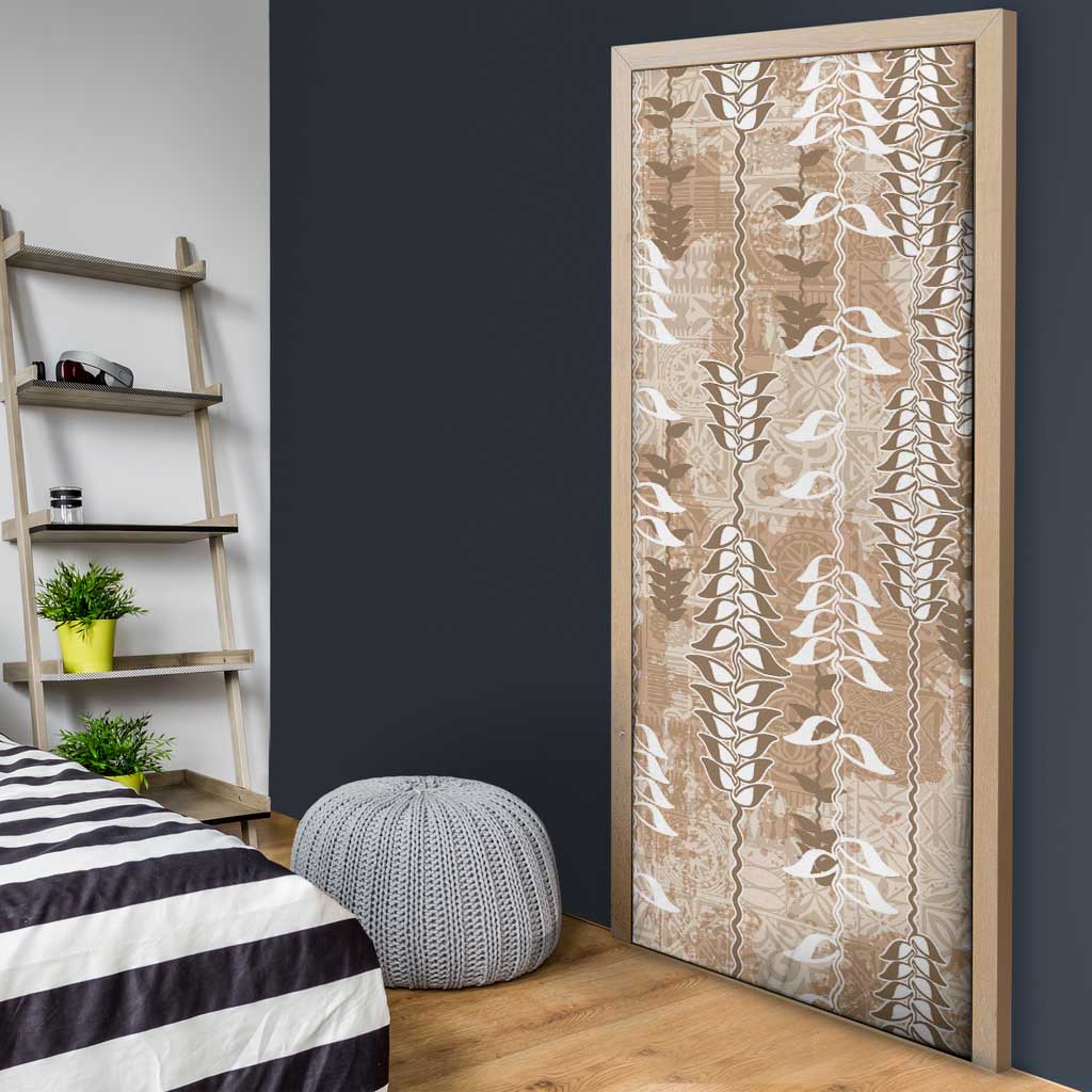 Beige Hawaii Tapa Pattern Door Cover With Heliconia Vintage Style
