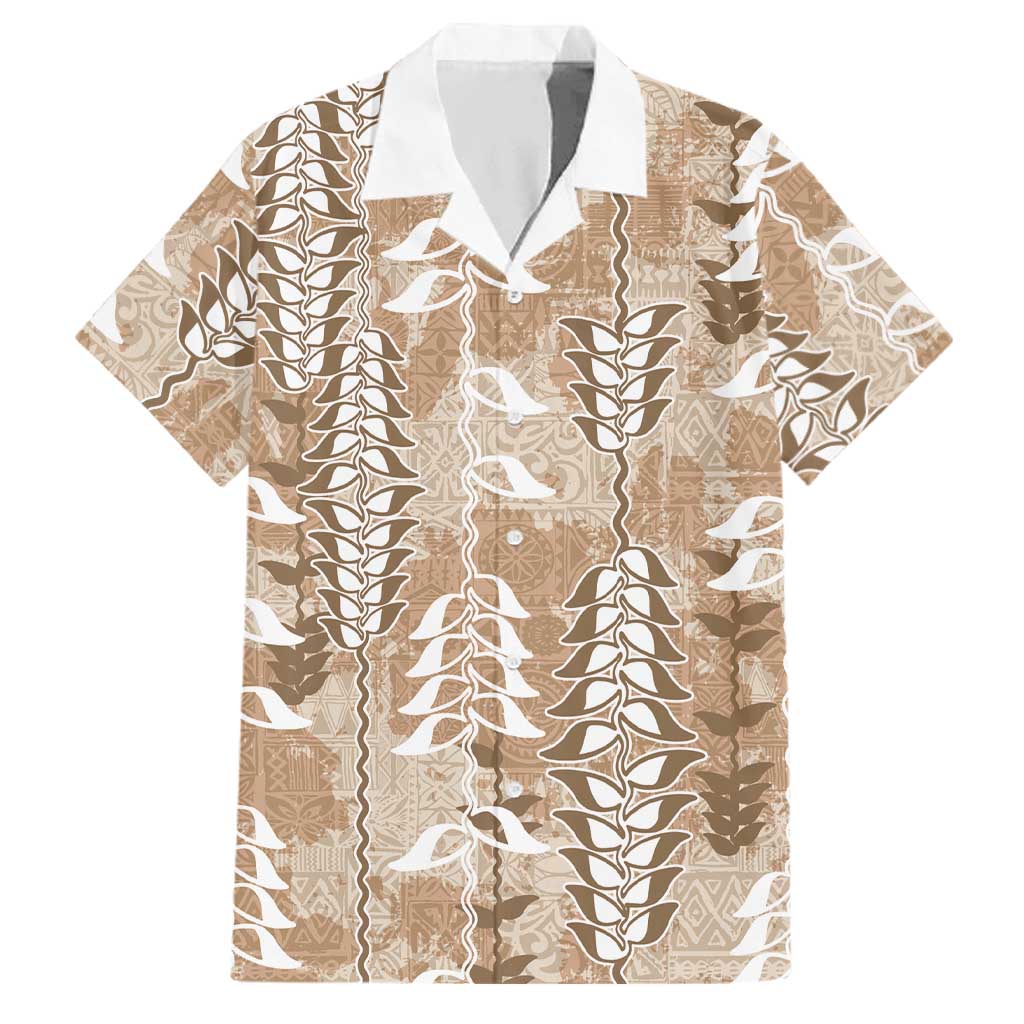 Beige Hawaii Tapa Pattern Family Matching Long Sleeve Bodycon Dress and Hawaiian Shirt With Heliconia Vintage Style LT05 Dad's Shirt - Short Sleeve Beige - Polynesian Pride