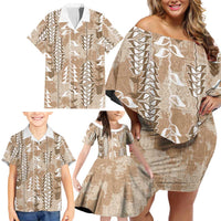 Beige Hawaii Tapa Pattern Family Matching Off Shoulder Short Dress and Hawaiian Shirt With Heliconia Vintage Style LT05 - Polynesian Pride