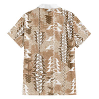 Beige Hawaii Tapa Pattern Family Matching Off Shoulder Short Dress and Hawaiian Shirt With Heliconia Vintage Style LT05 - Polynesian Pride