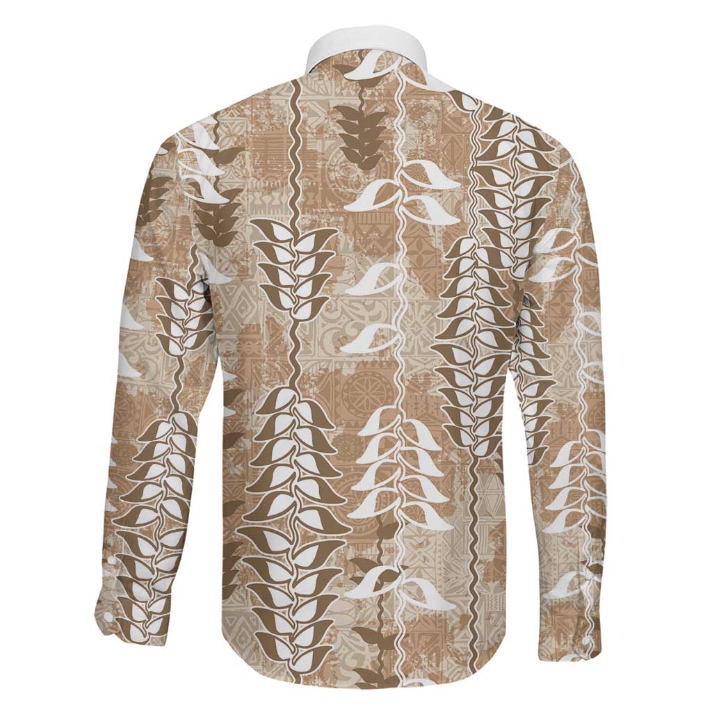 Beige Hawaii Tapa Pattern Family Matching Short Sleeve Bodycon Dress and Hawaiian Shirt With Heliconia Vintage Style LT05 - Polynesian Pride