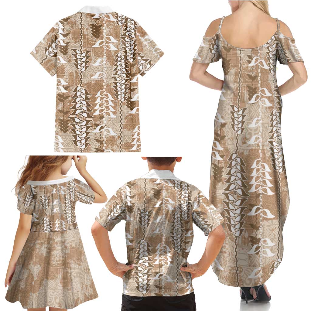 Beige Hawaii Tapa Pattern Family Matching Summer Maxi Dress and Hawaiian Shirt With Heliconia Vintage Style LT05 - Polynesian Pride