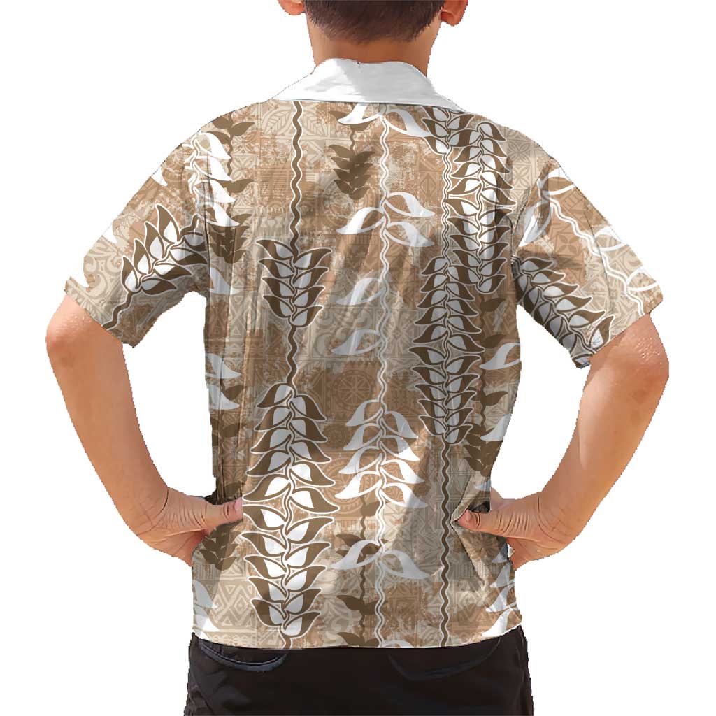 Beige Hawaii Tapa Pattern Family Matching Tank Maxi Dress and Hawaiian Shirt With Heliconia Vintage Style LT05 - Polynesian Pride