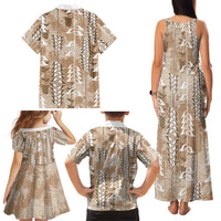 Beige Hawaii Tapa Pattern Family Matching Tank Maxi Dress and Hawaiian Shirt With Heliconia Vintage Style LT05 - Polynesian Pride