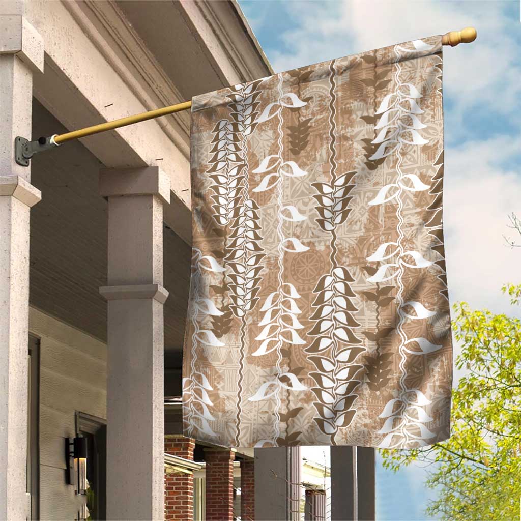 Beige Hawaii Tapa Pattern Garden Flag With Heliconia Vintage Style