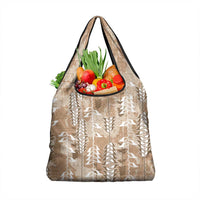 Beige Hawaii Tapa Pattern Grocery Bag With Heliconia Vintage Style