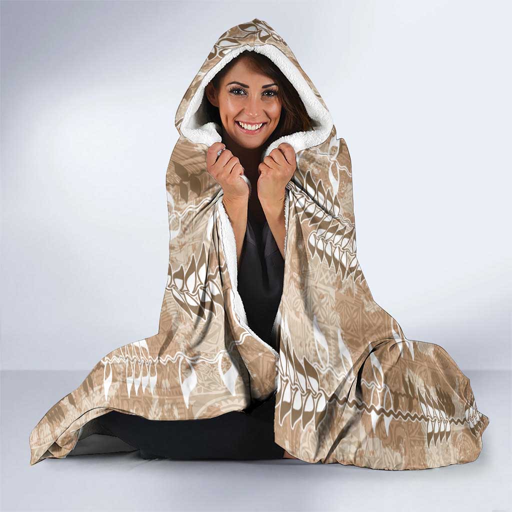 Beige Hawaii Tapa Pattern Hooded Blanket With Heliconia Vintage Style