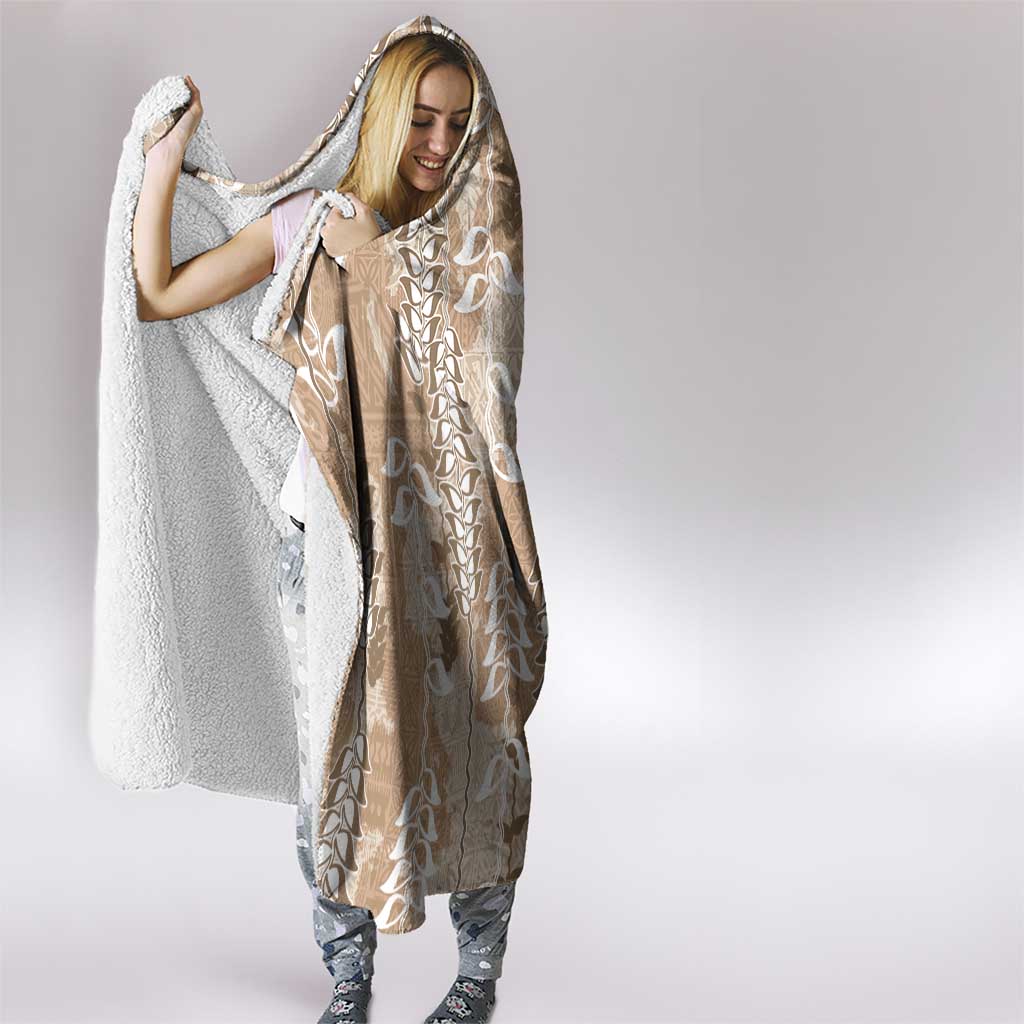 Beige Hawaii Tapa Pattern Hooded Blanket With Heliconia Vintage Style