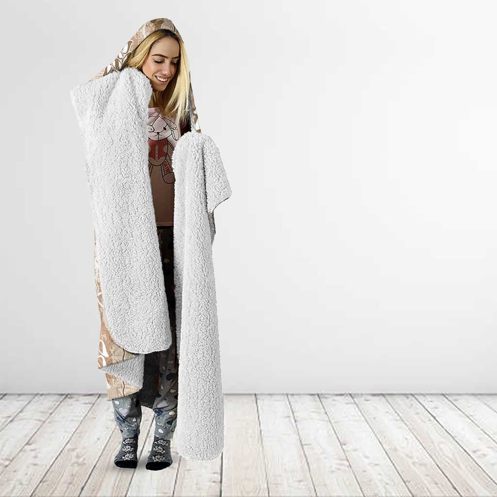 Beige Hawaii Tapa Pattern Hooded Blanket With Heliconia Vintage Style