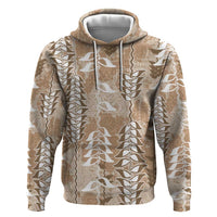 Beige Hawaii Tapa Pattern Hoodie With Heliconia Vintage Style