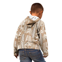 Beige Hawaii Tapa Pattern Kid Hoodie With Heliconia Vintage Style
