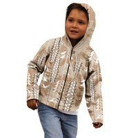 Beige Hawaii Tapa Pattern Kid Hoodie With Heliconia Vintage Style
