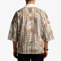 Beige Hawaii Tapa Pattern Kimono With Heliconia Vintage Style