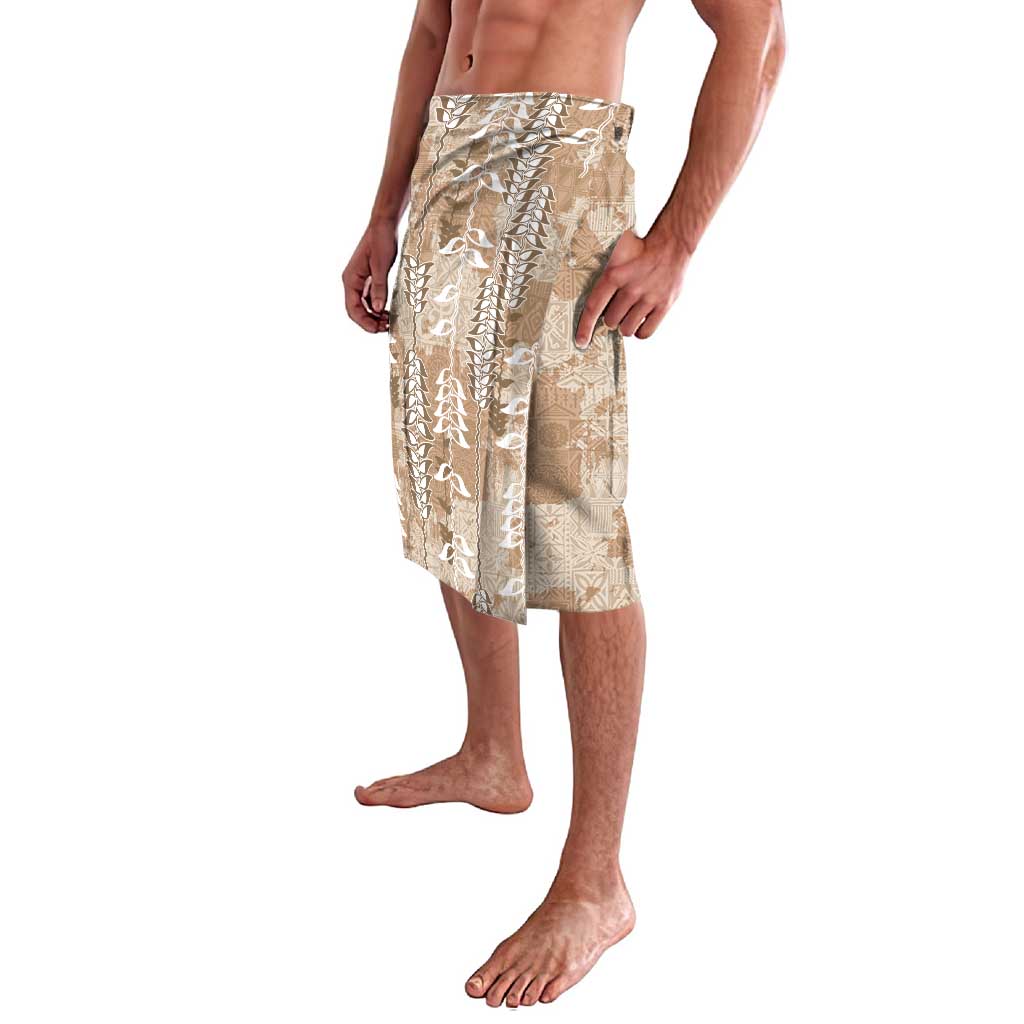 Beige Hawaii Tapa Pattern Lavalava With Heliconia Vintage Style