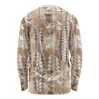 Beige Hawaii Tapa Pattern Long Sleeve Shirt With Heliconia Vintage Style