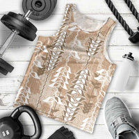 Beige Hawaii Tapa Pattern Men Tank Top With Heliconia Vintage Style