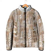 Beige Hawaii Tapa Pattern Padded Jacket With Heliconia Vintage Style