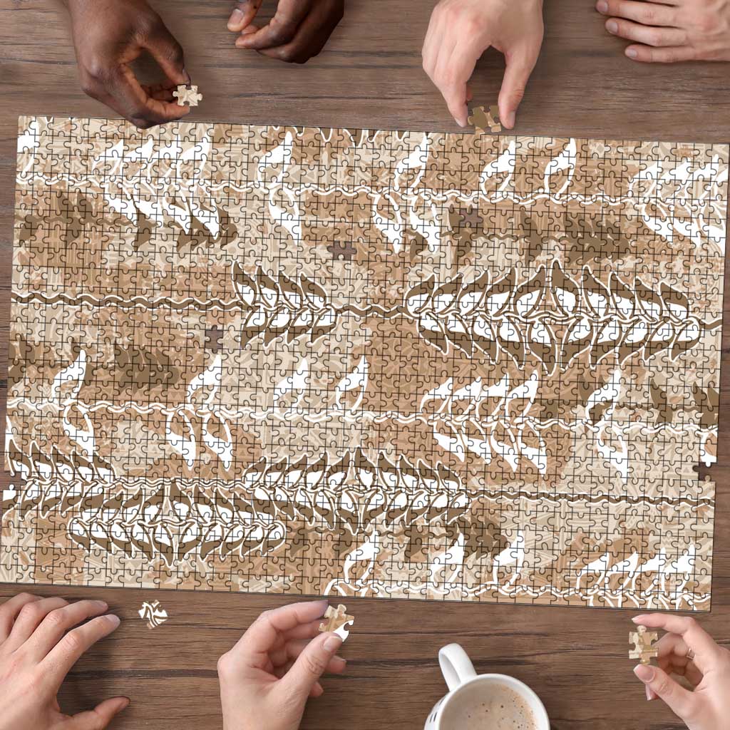Beige Hawaii Tapa Pattern Puzzle With Heliconia Vintage Style
