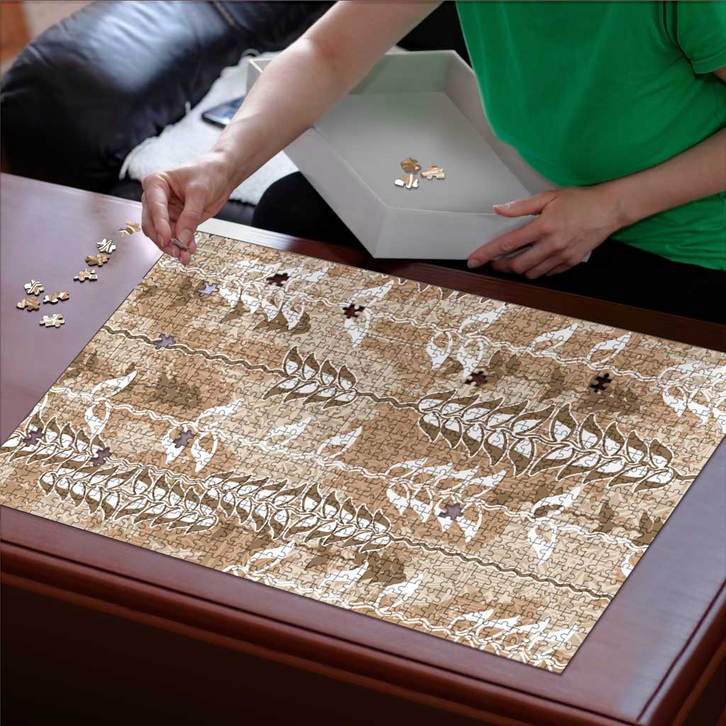 Beige Hawaii Tapa Pattern Puzzle With Heliconia Vintage Style
