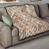 Beige Hawaii Tapa Pattern Quilt With Heliconia Vintage Style