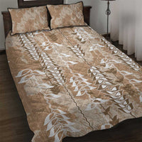 Beige Hawaii Tapa Pattern Quilt Bed Set With Heliconia Vintage Style